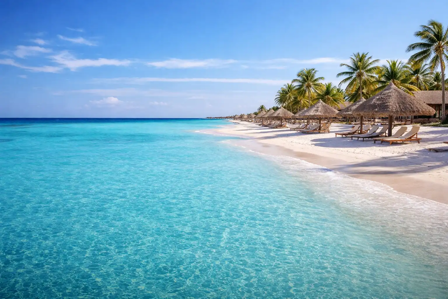 Tropical beach with turquoise water and palm trees